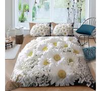 Estampado 3D White Daisies Funda de edredón Ropa de Cama con Funda de Almohada Secado rápido Funda para edredón Duradero para Estudiantes compañeros de Piso jóvenes King（220x240cm）