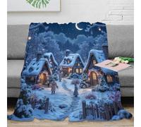 estampado 3D Winter village scene manta de descanso microfibra ropa de cama anti-bolitas Fairy tale acogedor manta de relax suave y cálida no desprende pelusa para relax 50x60inch(127x152cm)