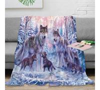 Estampado 3D Winter Wolves Family Manta de habitación Microfibra Ropa de Cama Suave Fantasy Wildlife Plaid de habitación cálido y Esponjoso Lavable para Descanso Nocturno 40x50inch(100x130cm)