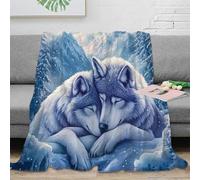 estampado 3D Winter wolves manta de salón microfibra ropa de cama suave y cálida Arteistic digital pintura plaid de salón esponjoso y transpirable no desprende pelusa para salón 50x60inch(127x152cm)