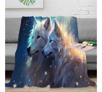 Estampado 3D Winter Wolves Manta de Siesta Microfibra Ropa de Cama no desprende Pelusa Fantasy Arte Plaid de Siesta cálido para Estudiantes en Pausa de Estudio 40x50inch(100x130cm)