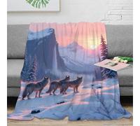 Estampado 3D Winter Wolves Manta para Aire Acondicionado Microfibra Ropa de Cama Anti-Bolitas Nature Landscape Plaid para Aire Acondicionado Suave y Esponjoso para Verano 60x80inch(150x200cm)