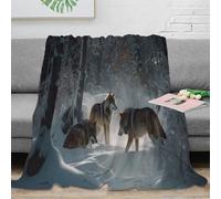 estampado 3D winter wolves pack manta para todas las estaciones ropa de cama suave wildlife forest scene plaid versátil cálido y esponjoso anti-bolitas para cada estación 50x60inch(127x152cm)