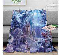 Estampado 3D Winter Wolves Pack Manta térmica Microfibra Ropa de Cama Suave Fantasy Forest Scene Plaid térmico Esponjoso y cálido Anti-Bolitas no desprende Pelusa para Invierno 60x80inch(150x200cm)