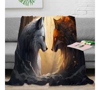 Estampado 3D Wolf and Fox Manta de sofá Microfibra Ropa de Cama Anti-Bolitas Fantasy Animal Arte Manta de salón Suave y cálida Transpirable para salón 70×80inch(180x200cm)