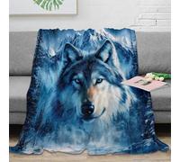 Estampado 3D Wolf in Snow Manta de salón Microfibra Ropa de Cama Anti-Bolitas Fantasy Mountain Scene Plaid de salón Suave y cálido Lavable para salón 70×80inch(180x200cm)