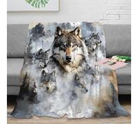 Estampado 3D Wolf Pack Manta Microfibra Ropa de Cama Lavable en Lavadora Wild Nature Plaid Anti-Bolitas para Estudiantes Fuera de casa 60x80inch(150x200cm)