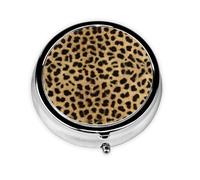 Estampado animal de leopardo. Este pequeño pastillero redondo es un organizador portátil de medicamentos de viaje con tres compartimentos para almacenar medicamentos diarios.