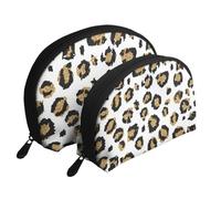 Estampado Animal de Leopardo Negro con Purpurina Dorada, Bolsa de Maquillaje de Concha, Monedero pequeño para Mujer, Bolsa de artículos de tocador, Bolsa de cosméticos, 2 Piezas