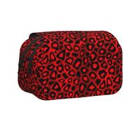 Estampado Animal de Leopardo Rojo Estuche para lápices portátil con Doble Concha y Cremallera