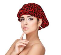 Estampado animal de leopardo rojo,Gorro de dormir de satén ajustable para adultos, de seda, elástico, para dormir, para mujer