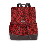 Estampado animal de leopardo rojo,Mochila para mujer, impermeable, ligera, de piel sintética, moderna, para viajes.