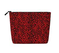 Estampado Animal de Leopardo Rojo,Neceser de Maquillaje de imitación Lino, Neceser de Viaje portátil
