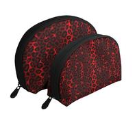 Estampado Animal de Leopardo Rojo Oscuro, Bolsa de Maquillaje de Concha, Monedero pequeño para Mujer, Bolsa de artículos de tocador, Bolsa de cosméticos, 2 Piezas