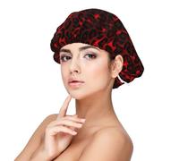 Estampado animal de leopardo rojo oscuro,Gorro de dormir de satén para adultos - Gorro de dormir elástico para mujer, cubrecabello nocturno