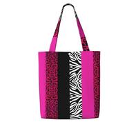 Estampado animal de leopardo y cebra rosa intenso，Bolsas de supermercado reutilizables, bolsas de compras, bolsas de lona de gran capacidad, bolso de hombro
