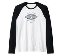 Estampado Azul Marino de Gunter's Tea Shop Berkley Square, Londres, Inglaterra Camiseta Manga Raglan