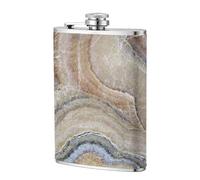 Estampado azul pálido de piedra de ónix,Frasco de acero inoxidable 304 de 8 oz con funda de cuero sintético, frasco de bolsillo para licor plano para exteriores