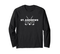 Estampado Blanco de Palos Cruzados y Pelotas de Golf de St. Andrews Scotland Manga Larga