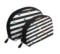 Estampado Blanco y Negro de Rayas de Lunares arcoíris, Bolsa de Maquillaje de Concha, Monedero pequeño para Mujer, Bolsa de artículos de tocador, Bolsa de cosméticos, 2 Piezas