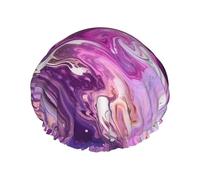 Estampado colorido mármol morado Gorro de ducha, gorro de dormir, gorro de baño elástico impermeable de doble capa, gorro de baño reutilizable