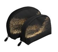 Estampado de Arena Negra Dorada, Bolsa de Maquillaje de Concha, Monedero pequeño para Mujer, Bolsa de artículos de tocador, Bolsa de cosméticos, 2 Piezas