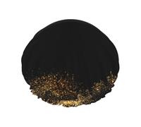 Estampado de arena negra dorada,Gorro de ducha, gorro de noche, gorro de baño elástico impermeable de doble capa, reutilizable para el cabello.