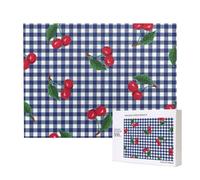 Estampado de Cerezas en Cuadros Azules,Rompecabezas de Madera de 500 Piezas, Juego Familiar, Rompecabezas para Adultos, Adolescentes, decoración del hogar