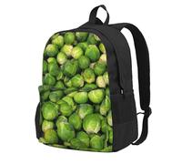 Estampado de coles de Bruselas verdes,Mochila con bolsillos, mochila informal para el día a día, resistente al agua, ideal para la escuela, viajes