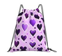 Estampado De Corazones Morados De Moda Bolsa De Cuerdas Mochila Cuerdas Ajustable Deportiva Bolsa De Deporte para Natación Yoga Escolar 36X42Cm