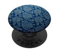Estampado de Damasco Floral de crisantemo Azul Real PopSockets PopGrip Adhesivo