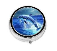 Estampado de delfines en el océano azul, pastillero, pastillero cuadrado para bolsillo o monedero, pastillero pequeño, organizador de pastillas de viaje
