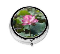 Estampado de flores de loto rosa, pastillero, pastillero cuadrado para bolsillo o monedero, pastillero pequeño, organizador de pastillas de viaje