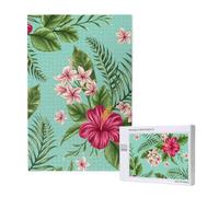 Estampado de Flores de Plumeria e Hibisco con Hojas de Palma exóticas de la Selva,Rompecabezas de Madera de 1000 Piezas para Adultos y Adolescentes.