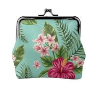 Estampado de Flores de Plumeria e Hibisco con Hojas de Palmera exóticas de la Selva.,Monedero de Piel sintética, Carteras pequeñas, Monedero con Cierre de Broche