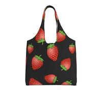 Estampado de fresa rosa fresa,Bolsas de mano reutilizables, bolsas de supermercado, bolso de hombro de lona de gran capacidad