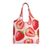 Estampado de fresa rosa kawaii,Bolsas de mano reutilizables, bolsas de supermercado, bolso de hombro de lona de gran capacidad