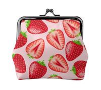 Estampado de Fresa Rosa Kawaii,Monedero de Piel sintética, Carteras pequeñas, Monedero con Cierre de Broche