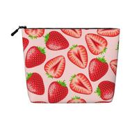 Estampado de Fresa Rosa Kawaii,Neceser de Maquillaje de imitación Lino, Neceser de Viaje portátil