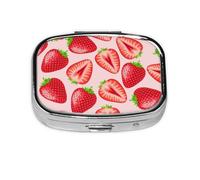 Estampado de fresa rosa kawaii, Pastillero cuadrado para bolsillo o monedero, pequeño contenedor de pastillas, organizador de pastillas de viaje