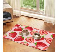 Estampado de Fresa Rosa Kawaii,Tapete para Comida de Mascotas, manteles Individuales de Cuero sintético para Gatos y Perros,30x45cm