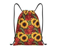 Estampado De Girasol De Hoja Roja Unisex Bolsa De Deporte Ajustable Mochila De Cuerdas Ligera Bolsa De Gimnasio Para Viaje Yoga Fútbol