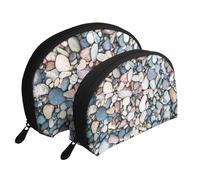 Estampado de guijarros de Colores de Playa, Bolsa de Maquillaje de Concha, Monedero pequeño para Mujer, Bolsa de artículos de tocador, Bolsa de cosméticos, 2 Piezas