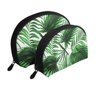 Estampado de Hoja de Palma, Bolsa de Maquillaje de Concha, Monedero pequeño para Mujer, Bolsa de artículos de tocador, Bolsa de cosméticos, 2 Piezas