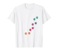 Estampado de Huellas de Animales de Colores arcoíris Camiseta gráfica económica, Hombre, Blanco, S