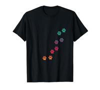 Estampado de Huellas de Animales de Colores arcoíris Camiseta gráfica económica, Hombre, Negro, L