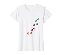 Estampado de Huellas de Animales de Colores arcoíris Camiseta gráfica económica, Mujer, Blanco, XS