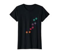Estampado de Huellas de Animales de Colores arcoíris Camiseta gráfica económica, Mujer, Negro, L