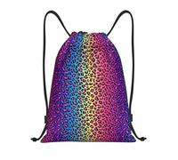 Estampado De Leopardo Arcoíris Brillante Unisex Mochilas Deportiva Ligera Bolsa De Deporte Impermeable Mochila Con Cordón Para Baloncesto Senderismo Playa Fútbol