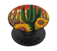 Estampado de Leopardo Cactus Girasol Desierto Atardecer Arte PopSockets PopGrip Adhesivo